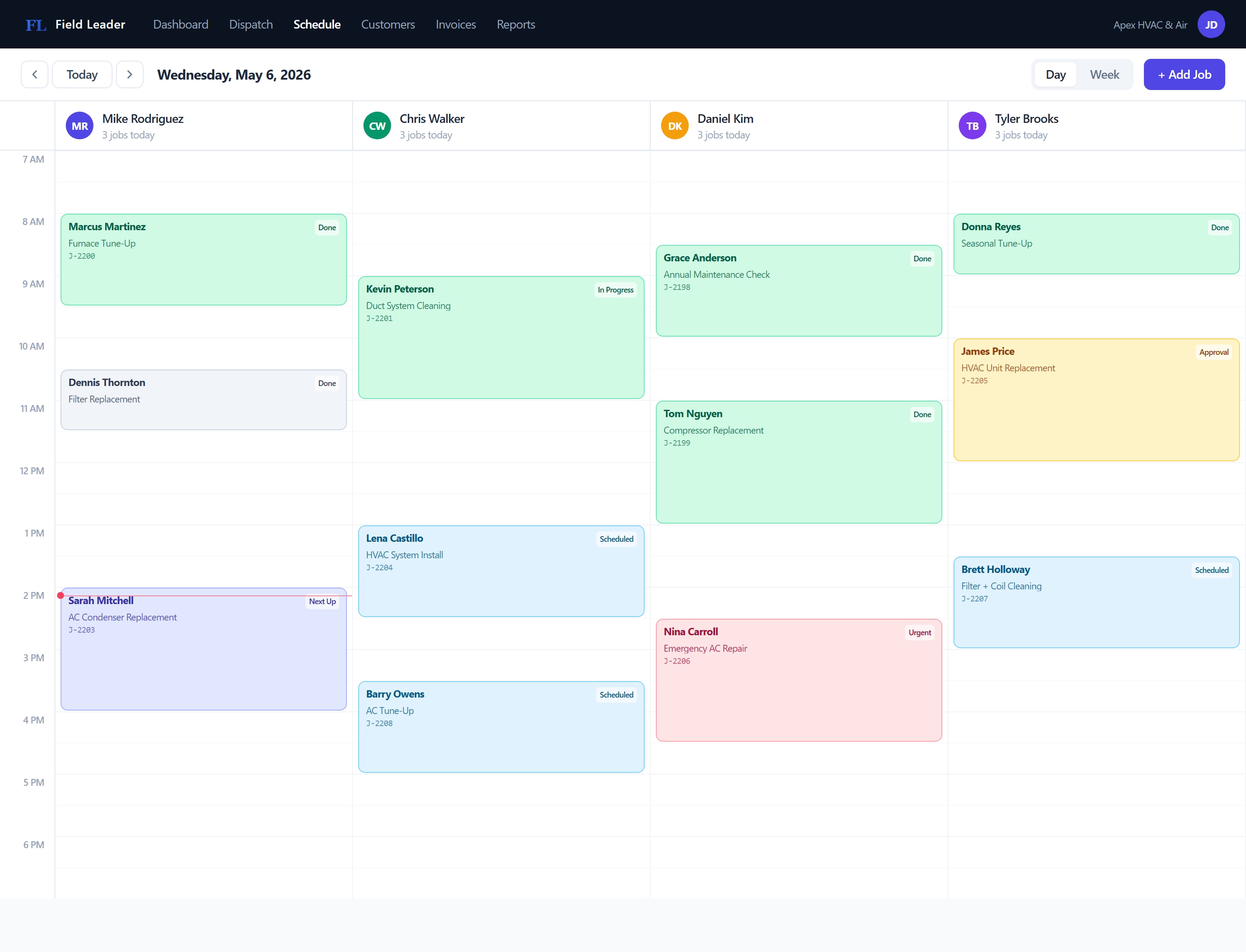 Dispatch calendar with scheduled jobs